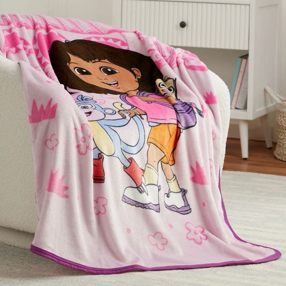 Dora the Explorer Kids Pink Silky Soft Throw Blanket 40x50 (NWT) - Picture 2 of 4